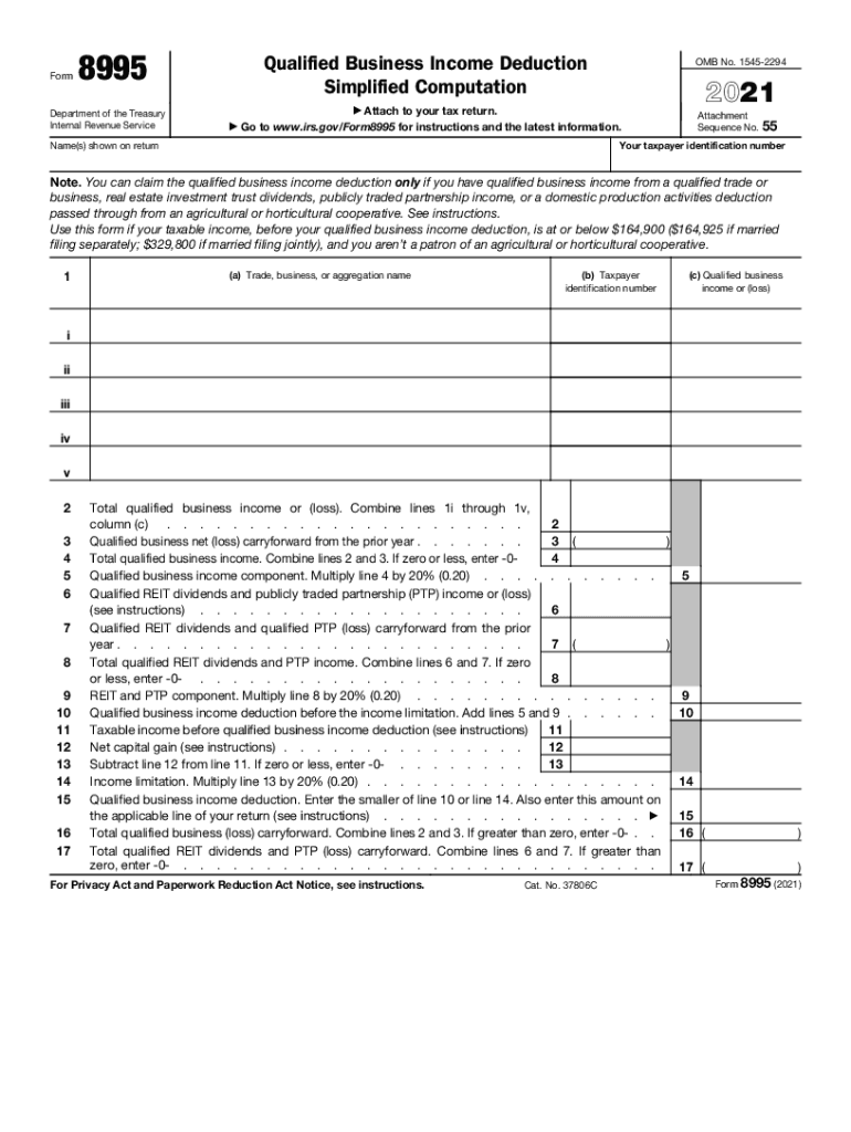 Form 8995Department of the Treasury Internal Revenue Serv