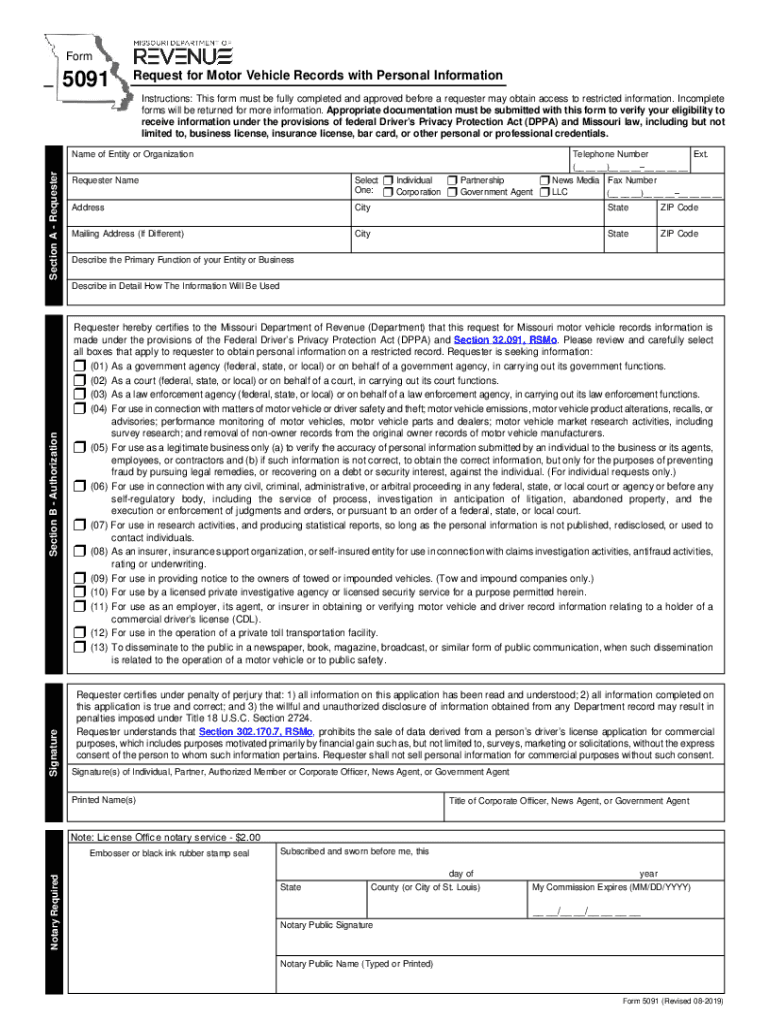 Form 5091 Missouri Department of Revenue