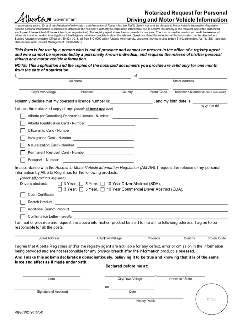  Notarized Request for Personal Driving and Motor V 2015-2024