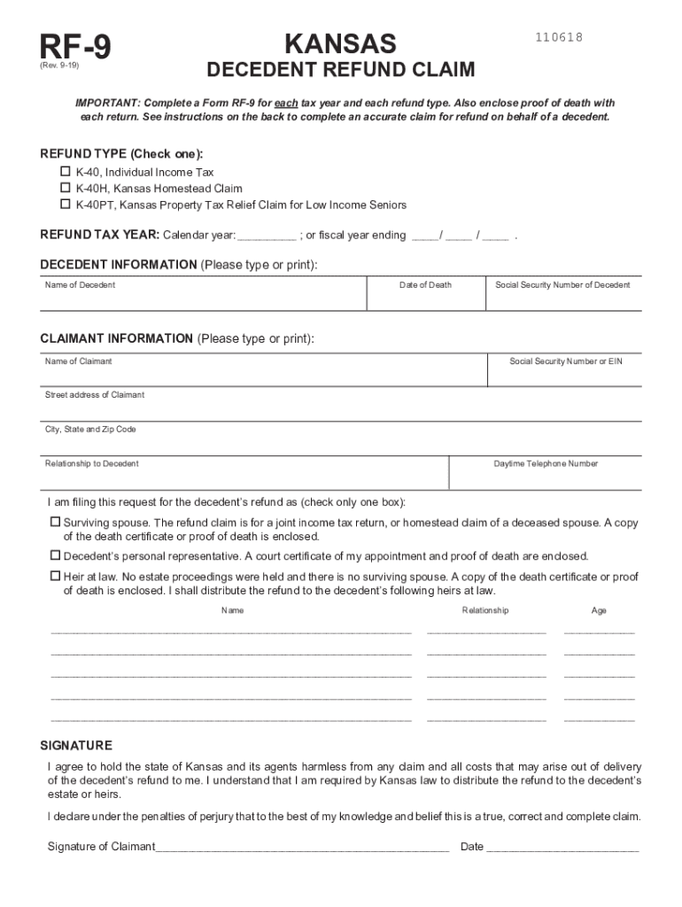 RF 9 Decedent Refund Claim Rev 9 19  Form