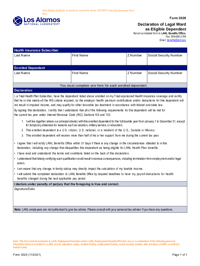 PDF Declaration of Legal Ward as Eligible Dependent  Form