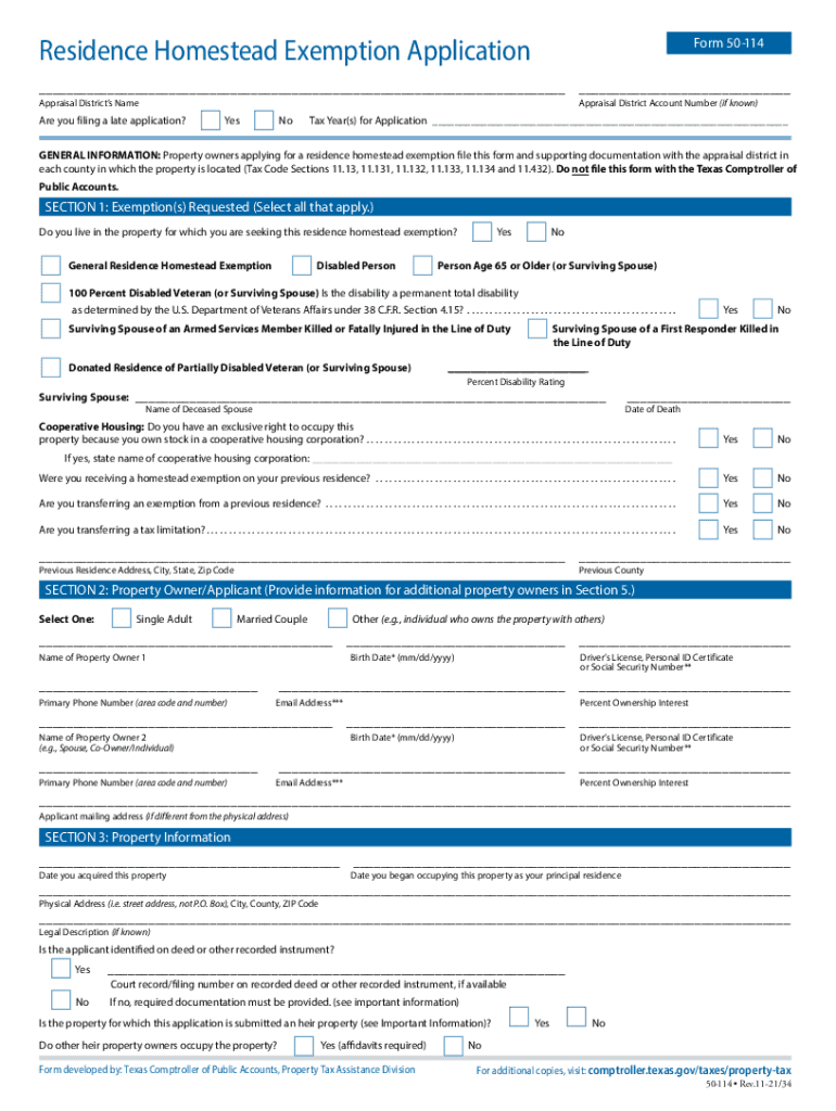 Fillable RESIDENCE HOMESTEAD EXEMPTION APPLICATION Collin  Form