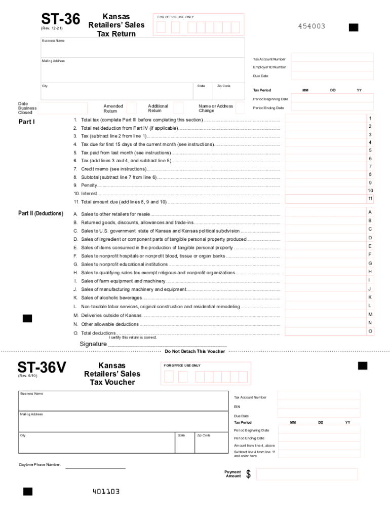 Retailers Sales Tax ST 36 Kansas Department of Revenue  Form