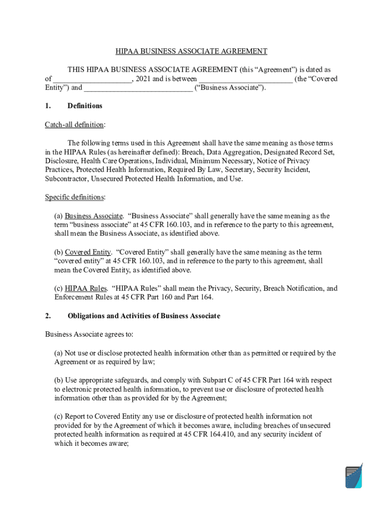 HIPAA Business Associate Agreement  Form