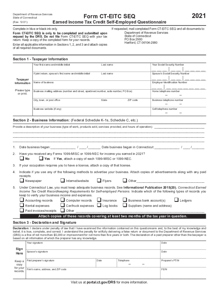 Get and Sign CT DRS CT EITC SEQ Fill Out Tax Template 2021-2022 Form