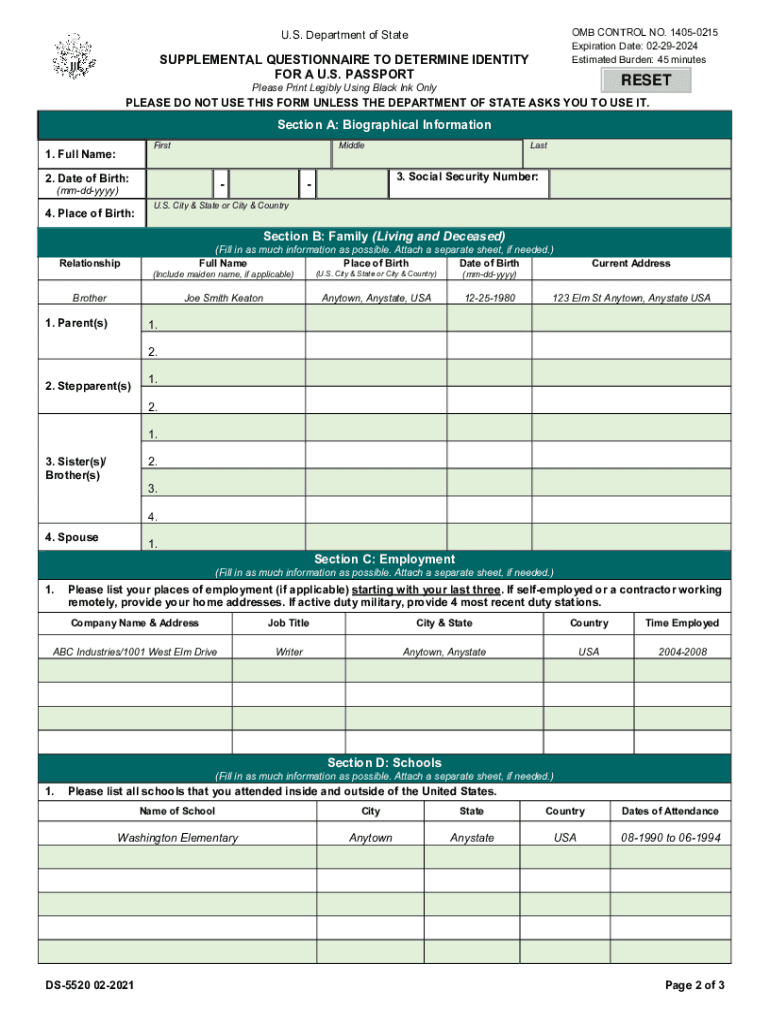  02 29 SUPPLEMENTAL QUESTIONNAIRE to 2021-2024