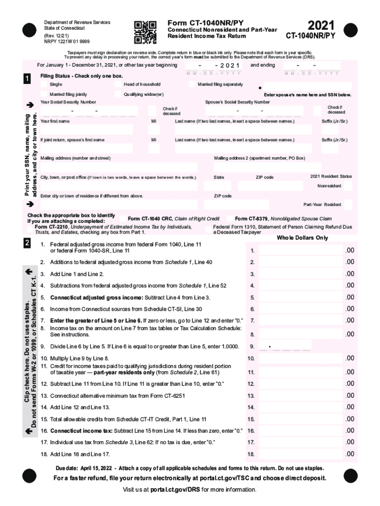  Connecticut Form CT 1040NR PY NonresidentPart Year 2021-2024