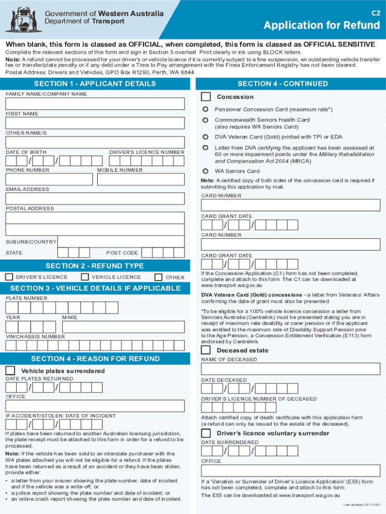Application for Refund Form C2