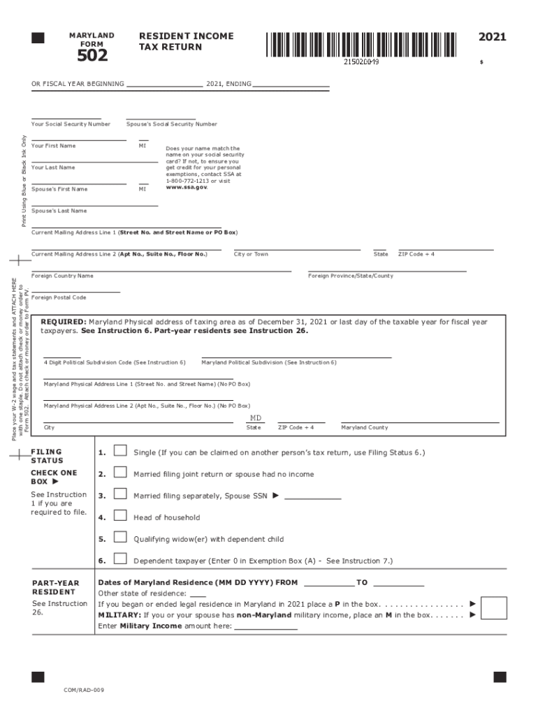 Md 502 20212024 Form Fill Out and Sign Printable PDF Template