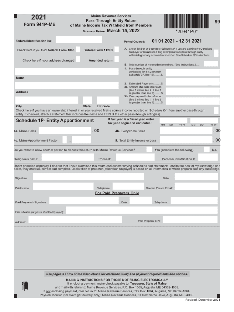  Form L941p Me Pass through Entity Return of Income Tax 2021
