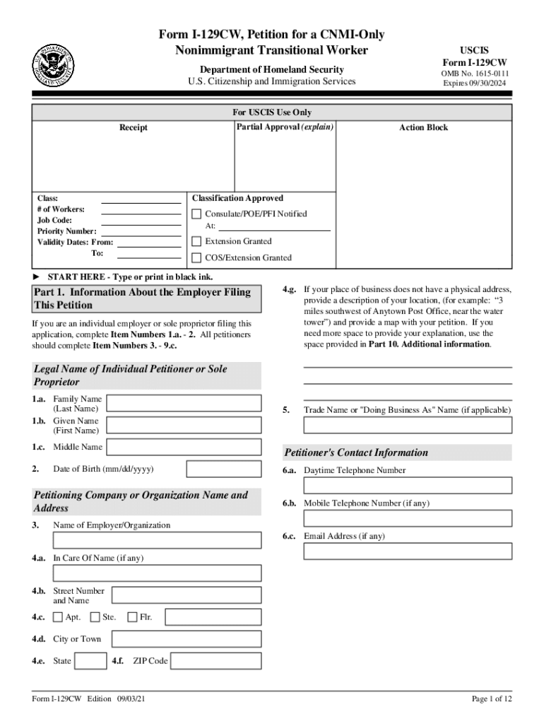 PDF Form I 129CW, Petition for a CNMI Only Nonimmigrant Transitional