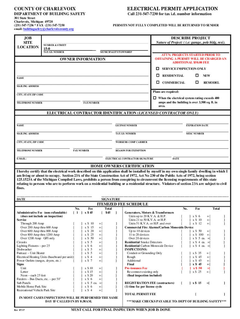 Mi Electrical Permit County  Form