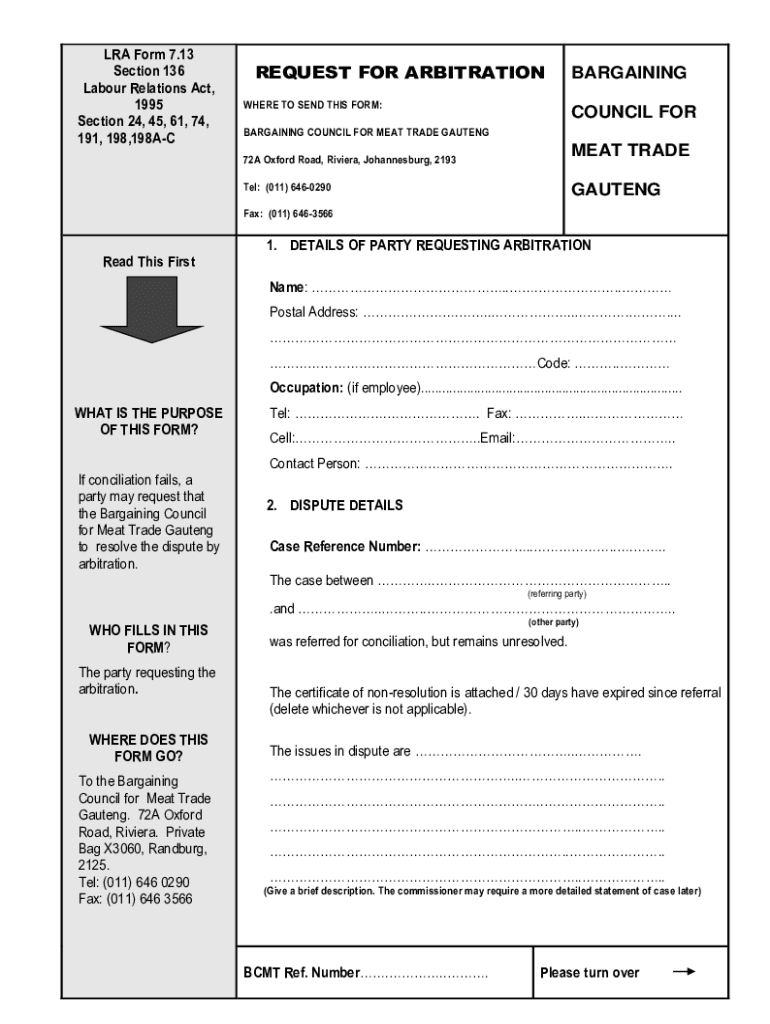 ArbitrationRequestform DOC LRA Form 7 13 Section 136