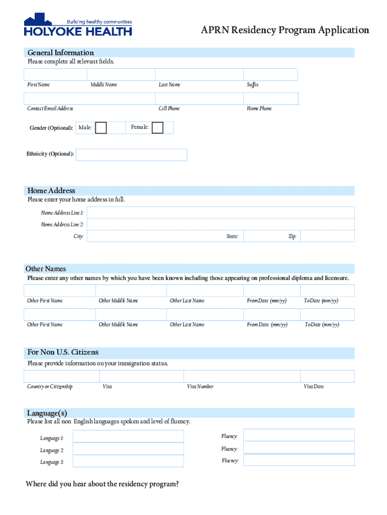 Nurse Practitioner Residency Program Holyoke Health Center  Form