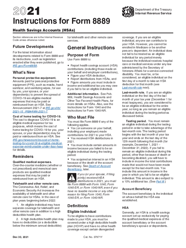 Instructions for Form 8889, Health Savings Accounts HSAs