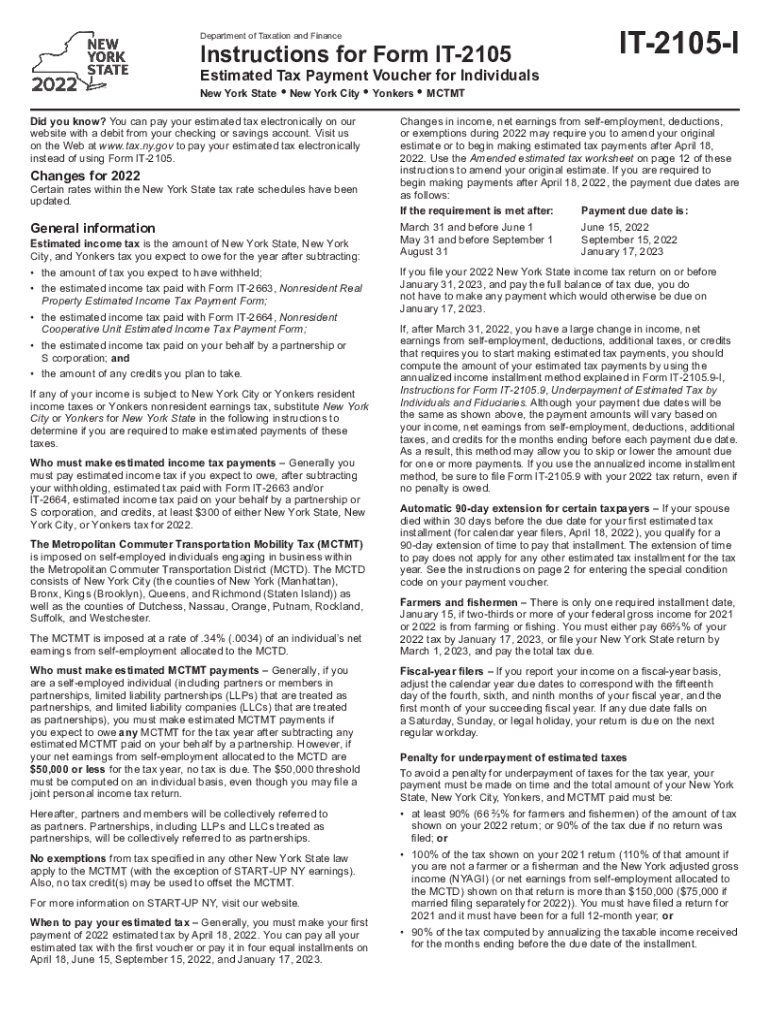 Form it 2105 Estimated Income Tax Payment Voucher Tax Year