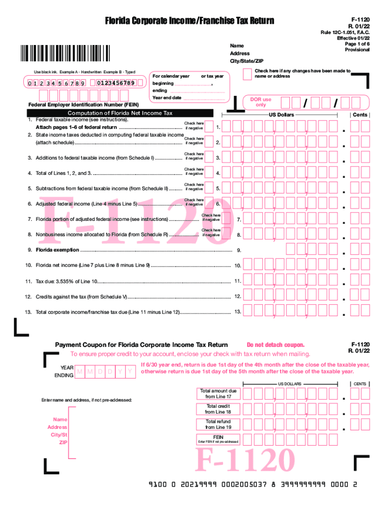  Florida Corporate Short Form R 0122 Income Tax Return 2022