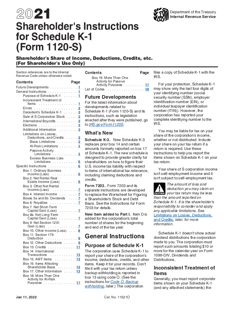  Shareholder's Instructions for Schedule K 1 Form 1120S 2021