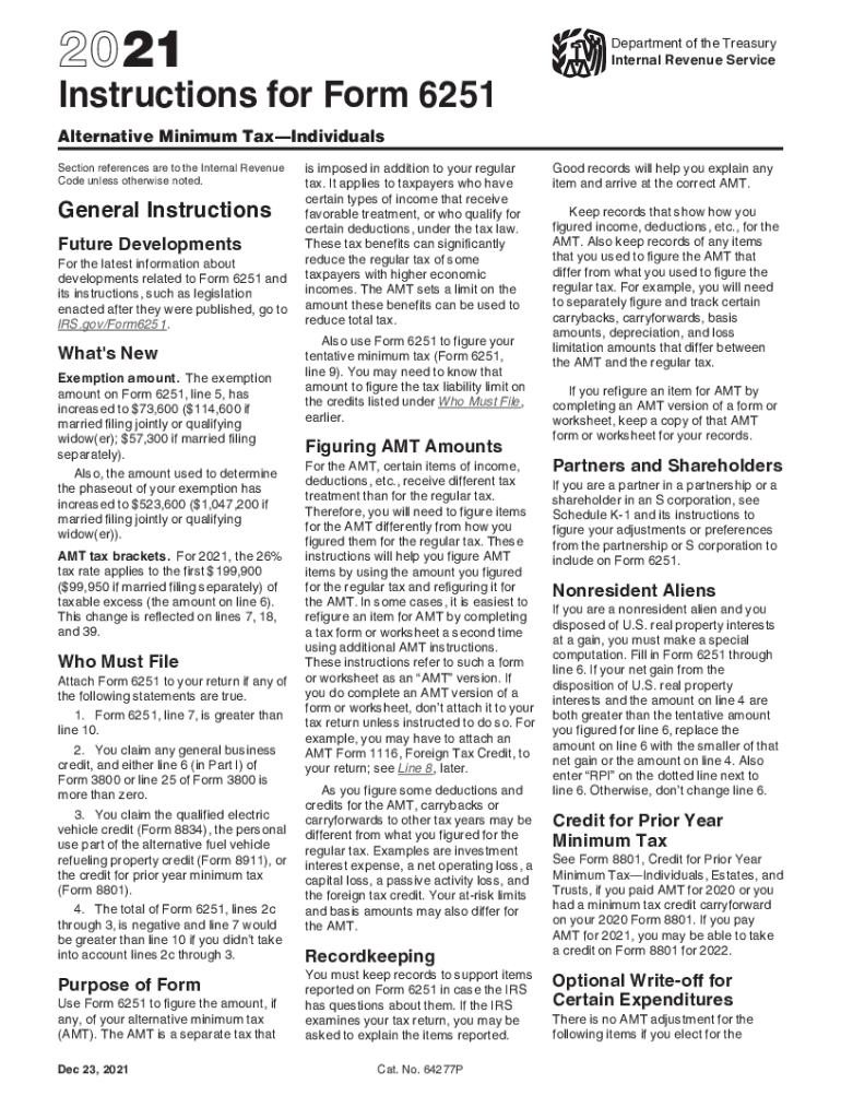  Form 6251 Department of the Treasury Internal Revenue 2021