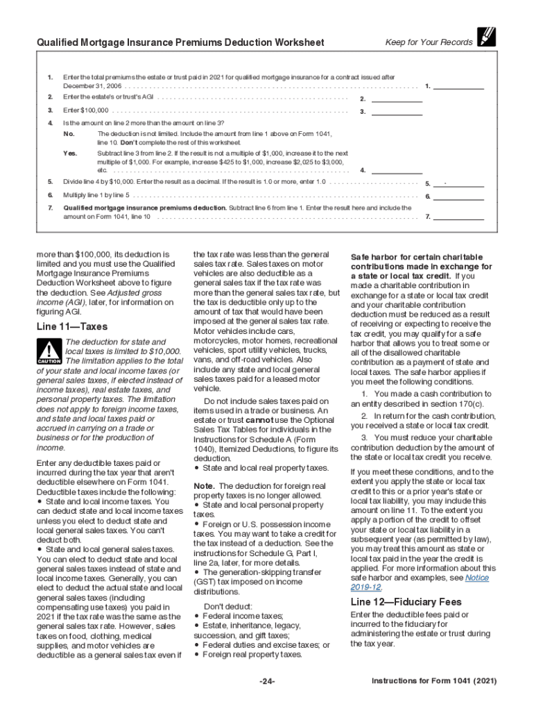  Form 1041 U S Income Tax Return for Estates and Trusts Guide 2021