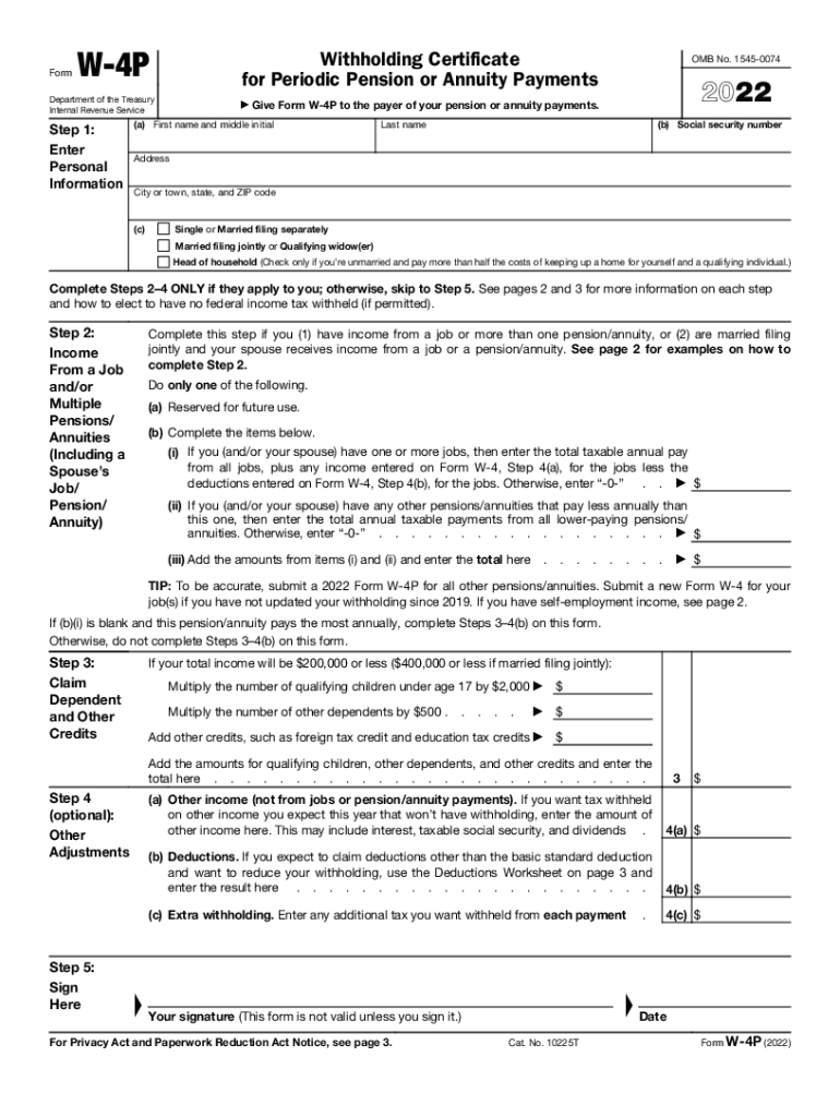  Form W 4P Withholding Certificate for Periodic Pension or Annuity Payments 2022