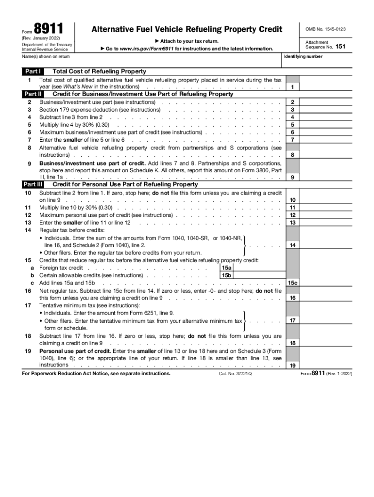  Form 8911 Rev January Alternative Fuel Vehicle Refueling Property Credit 2022