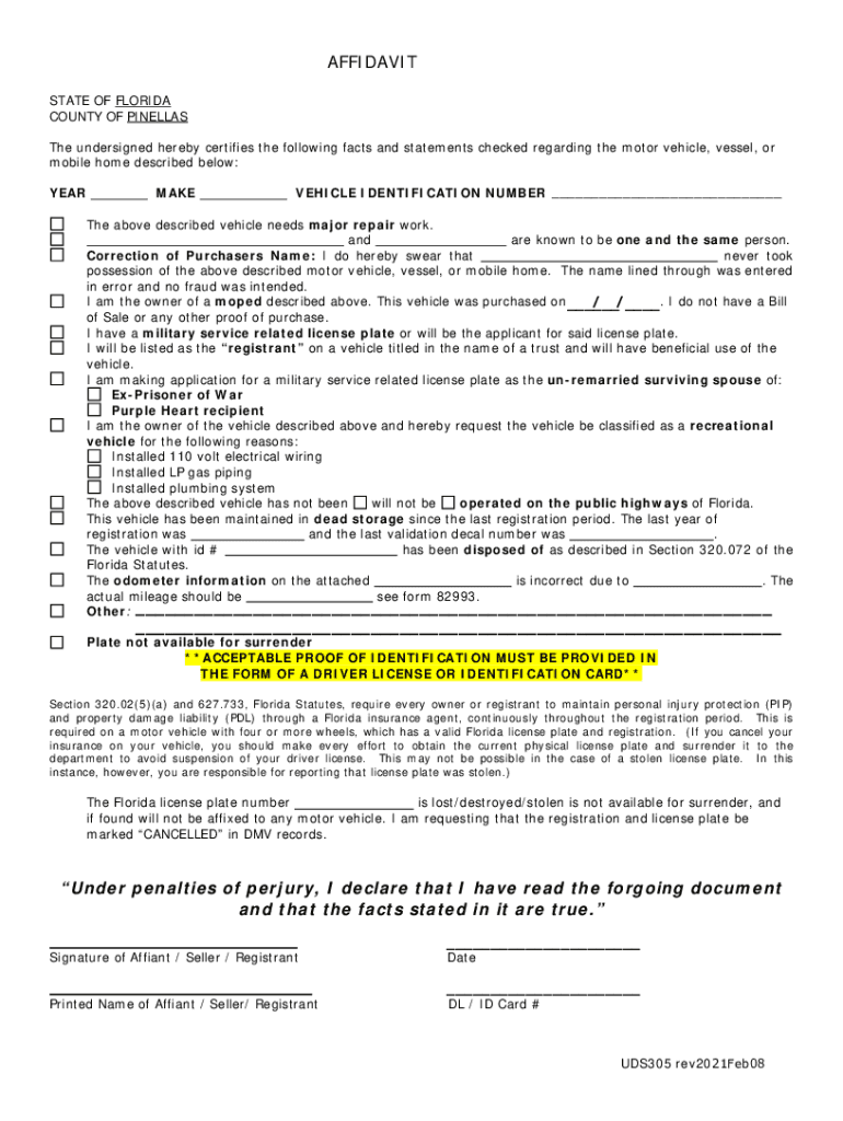  Multi Purpose Affidavit Pinellas County Tax Collector 2021-2024