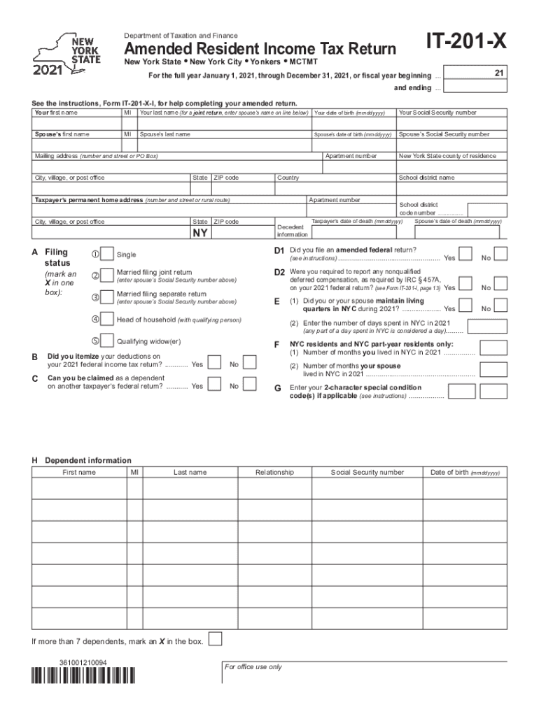  PDF Form it 201 X Amended Resident Income Tax Return Tax Year 2021