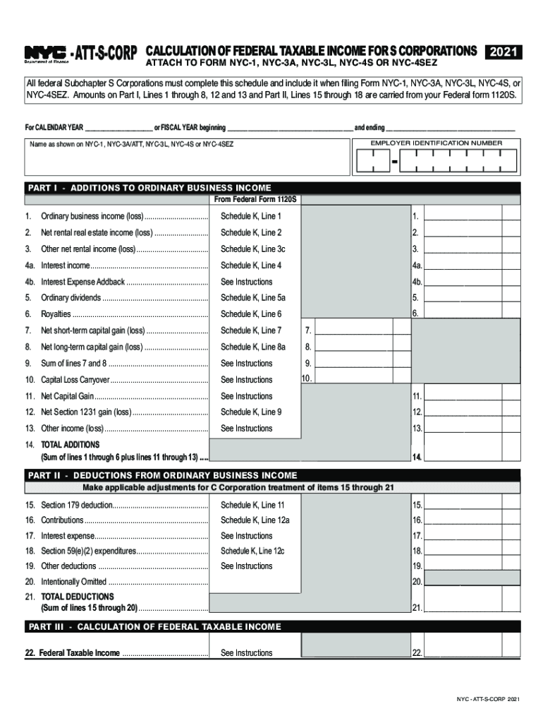  NYC DoF ATT S CORP Fill Out Tax Template 2021