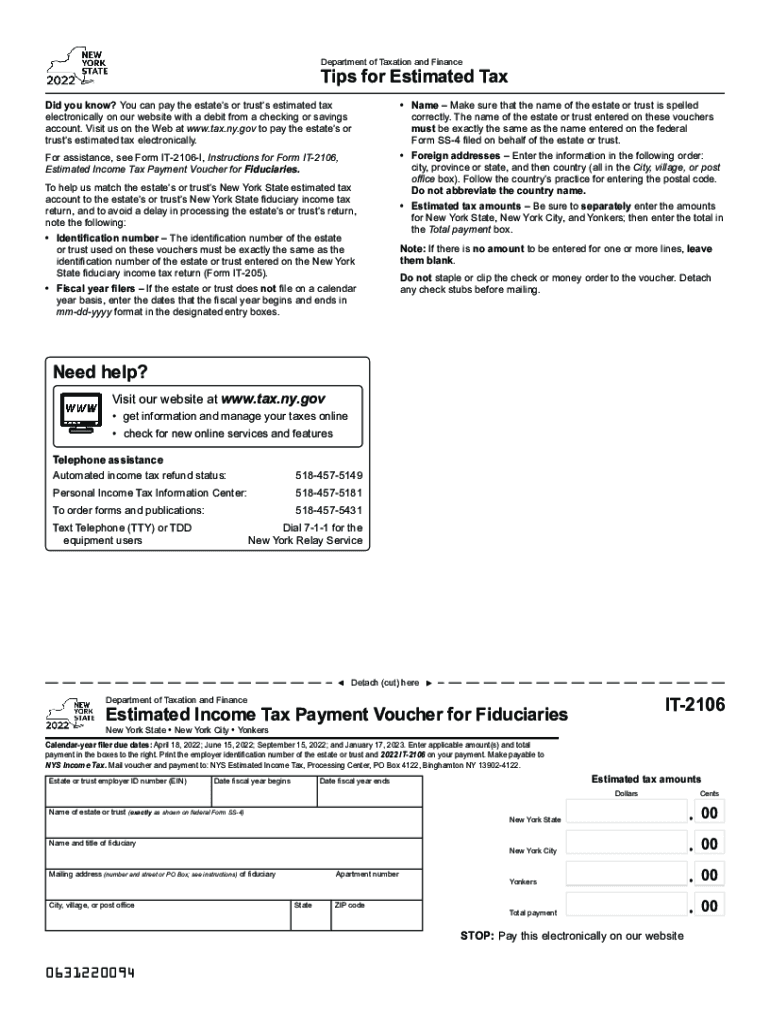  PDF Form it 2106, Estimated Income Tax Payment Voucher for Fiduciaries 2022-2024