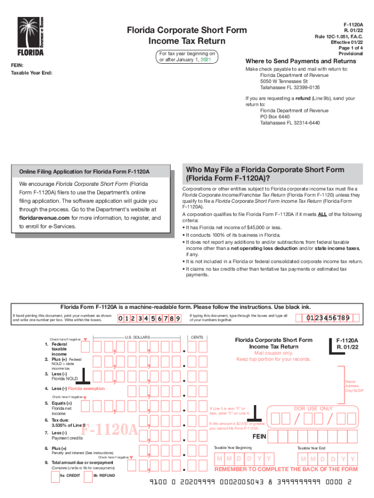 Fillable Online Florida Corporate Short Form Income Tax