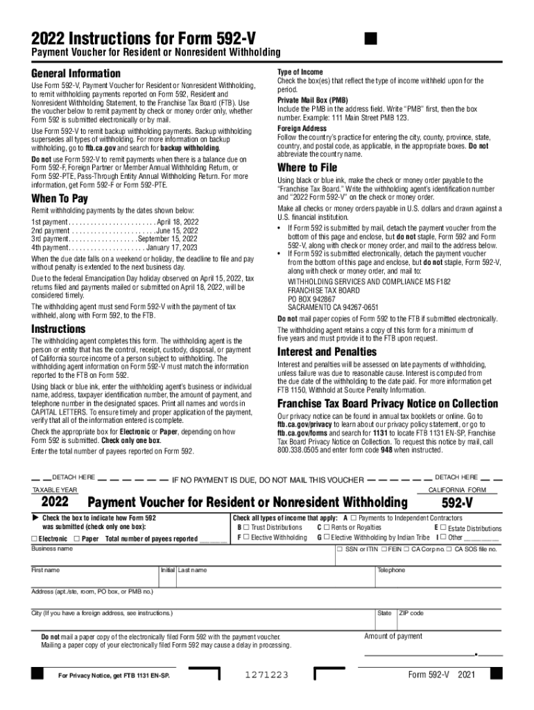 Form 592 V Fill Out and Sign Printable PDF Template