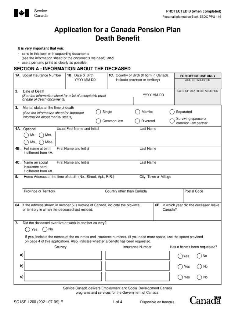 Canada Application Pension Plan Form