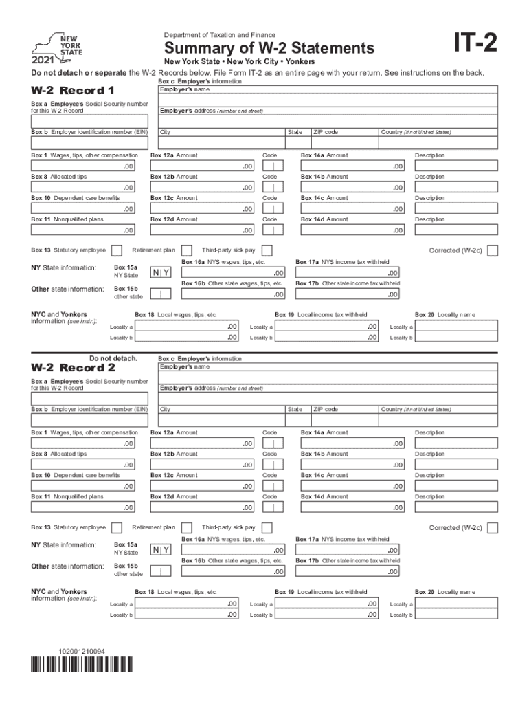  Form it 2 Summary of W 2 Statements New York State 2021