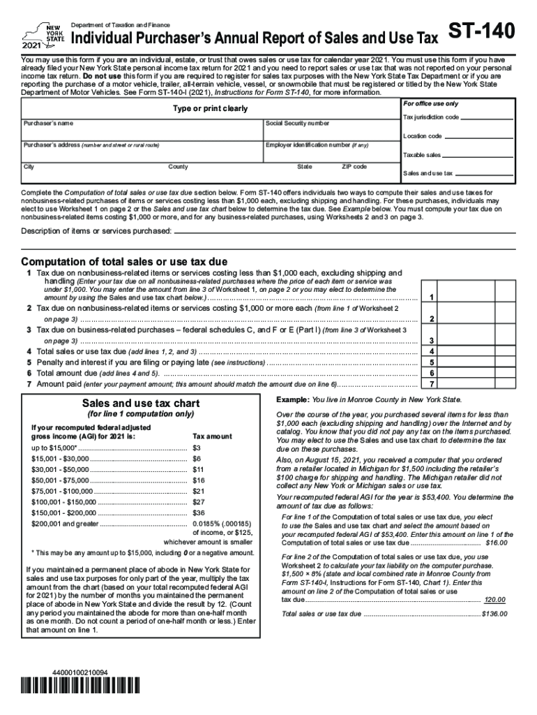  PDF Form ST 140 Individual Purchaser's Annual Report of Sales and 2021