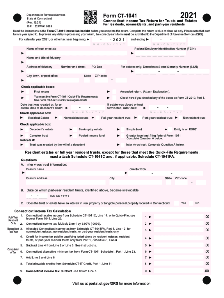  Form CT 1041, CT Income Tax Return for Trusts Ans Estates 2021