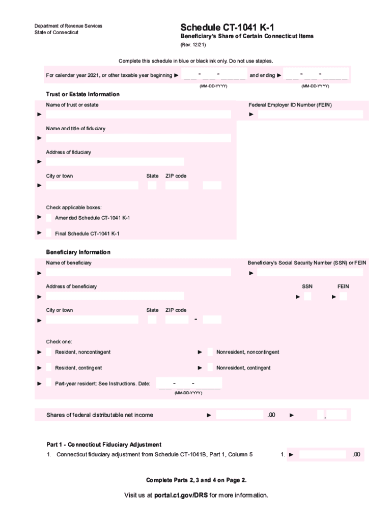  Form CT 1041 K 1T, Transmittal of Schedule CT 1041 K 1 2021