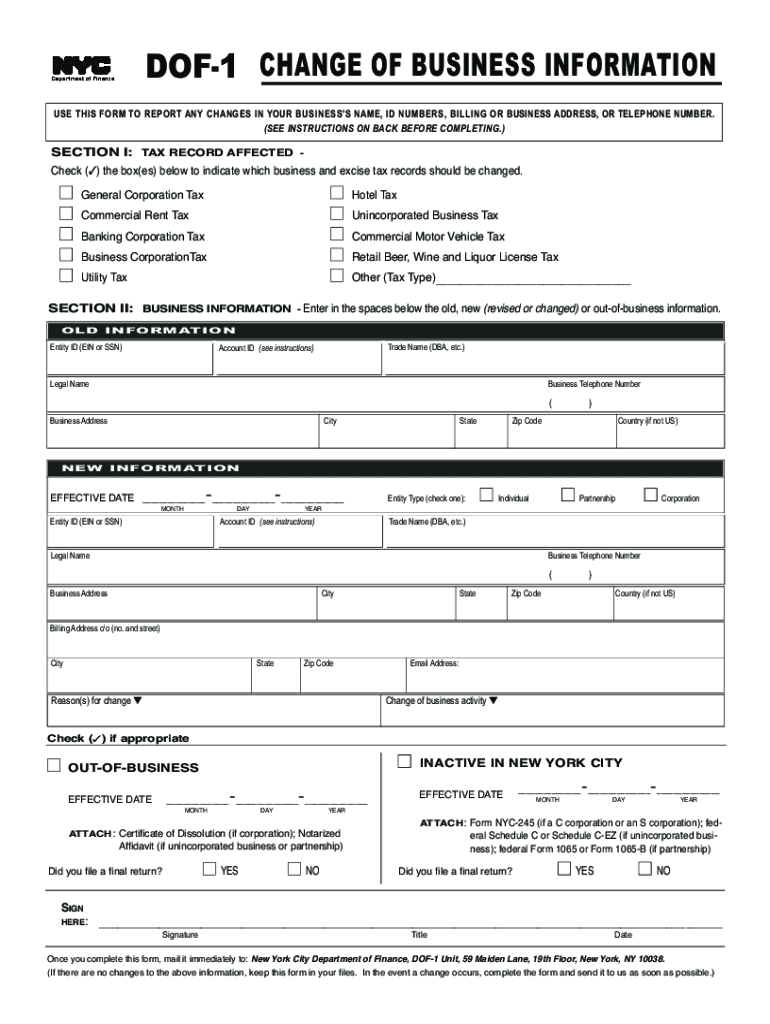  Dof1 Change of Business Information Tm Department of 2021