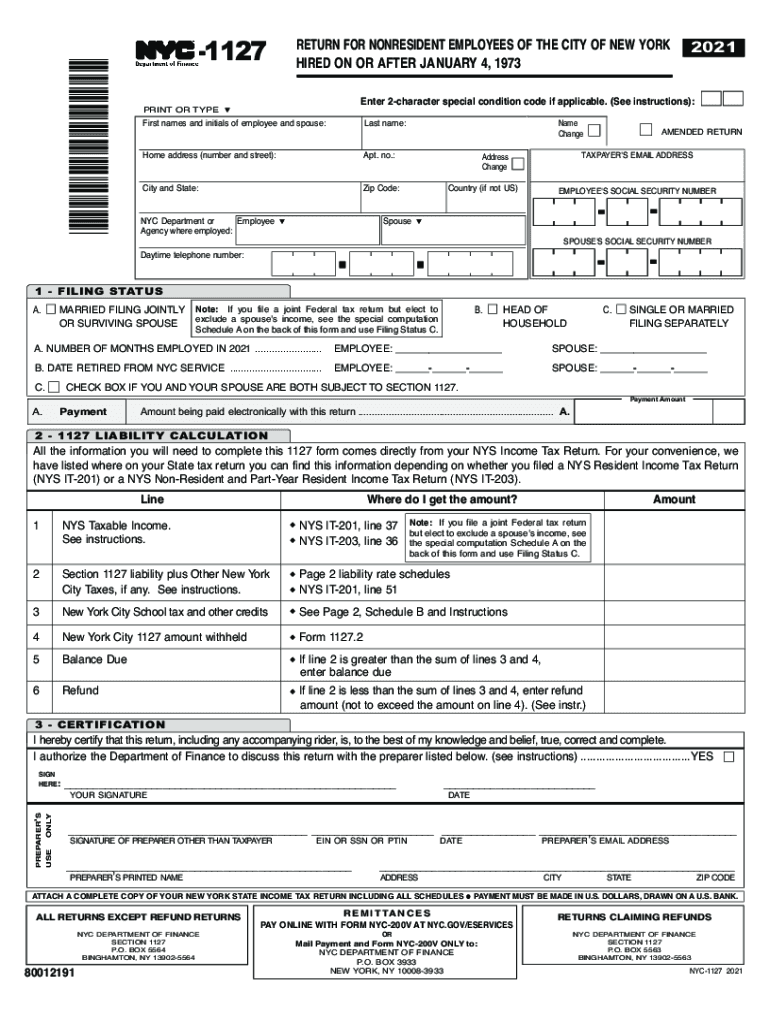  RETURN for NONRESIDENT EMPLOYEES of the CITY of NEW YORK 2020