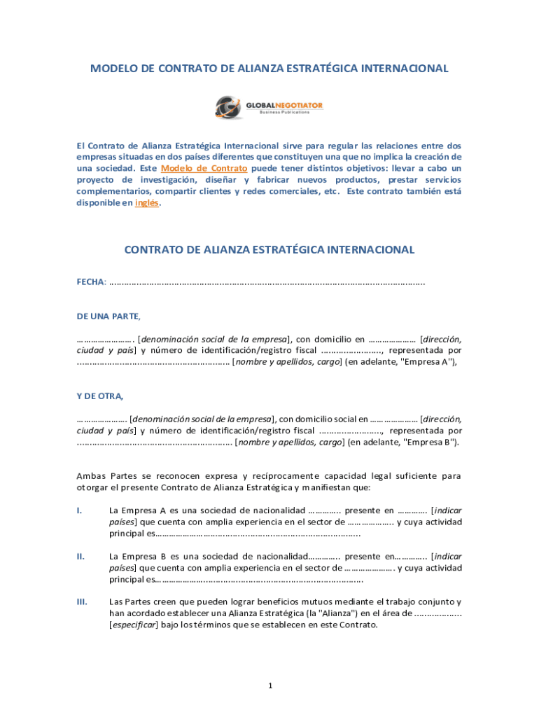 Modelo De Contrato De Alianza Estratgica Internacional Modelo De Contrato De Alianza Estratgica Internacional  Form