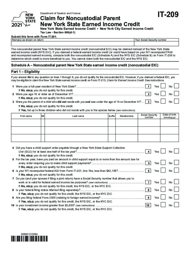  Form it 209 Claim for Noncustodial Parent New York State 2021