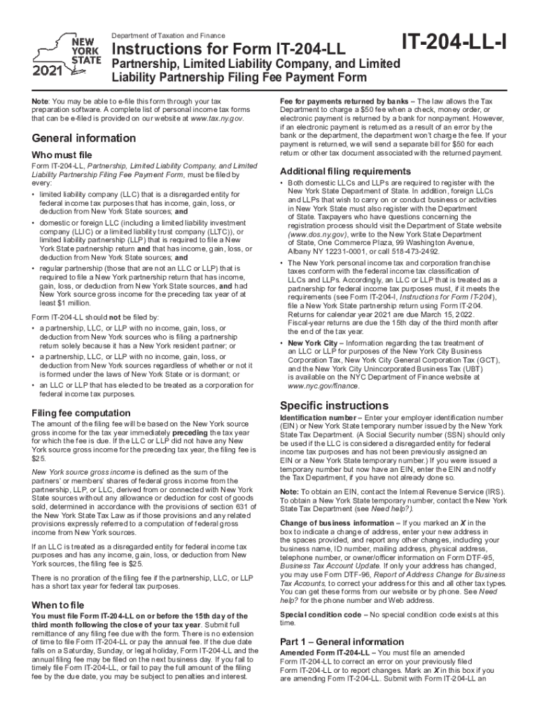  PDF Instructions for Form IT204 LL Department of Taxation and Finance 2021
