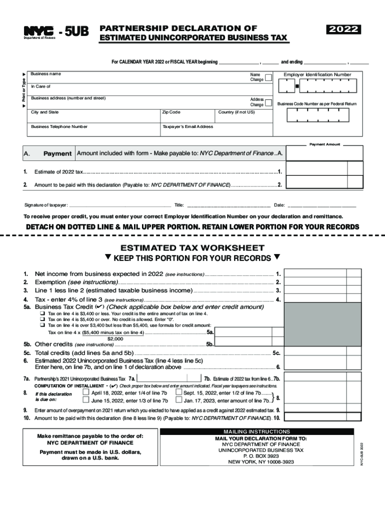  NYC DoF NYC 5UB Fill Out Tax Template Online 2022