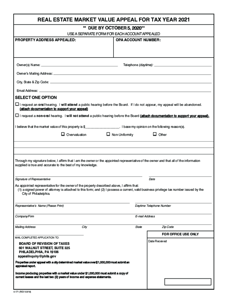  PDF Market Value Appeal Form Instructions PDF City of Philadelphia 2021