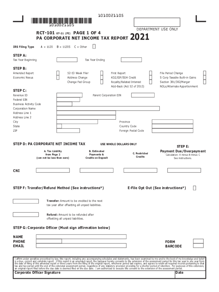  Corporation Tax Forms PA Department of Revenue 2021