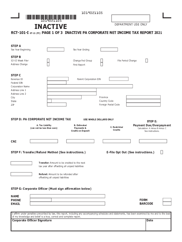  Inactive PA Corporate Net Income Report RCT 101 I FormsPublications 2021