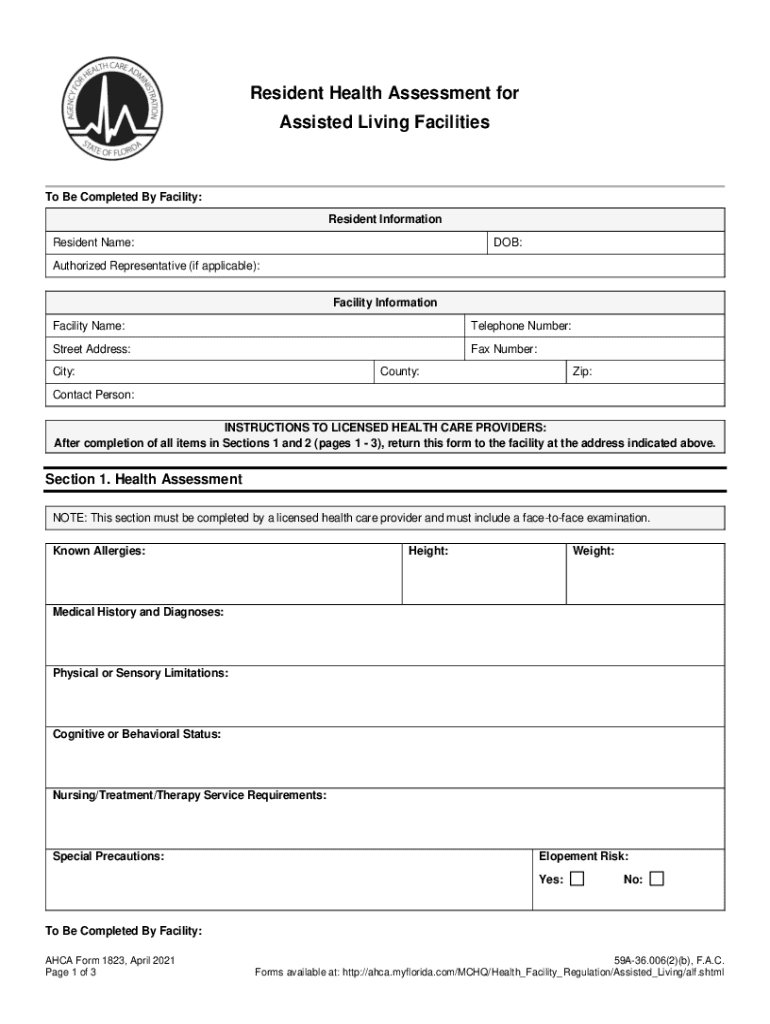  Fillable Online Resident Health Assessment for Assisted 2021-2024