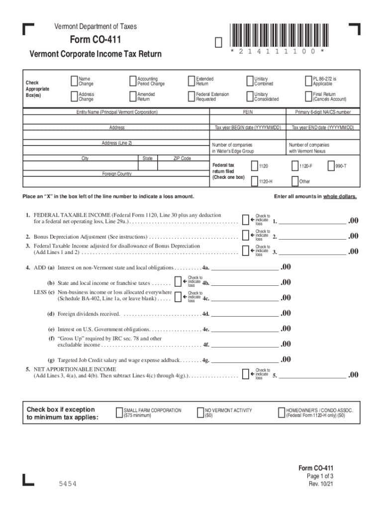 Get and Sign Corporate Income Tax Vermont Department of Taxes 2021-2022 Form