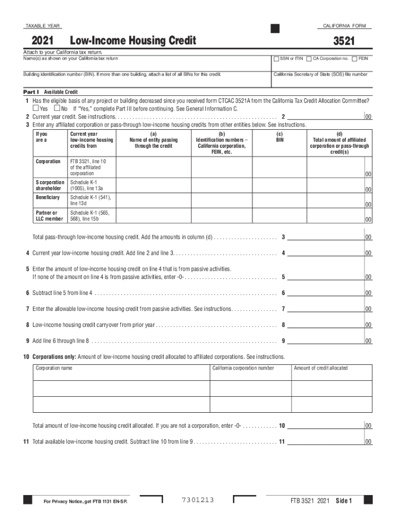  Www Ftb Ca Govforms20182018 California Form 3521 Low Income Housing Credit FTB Ca Gov 2021-2024