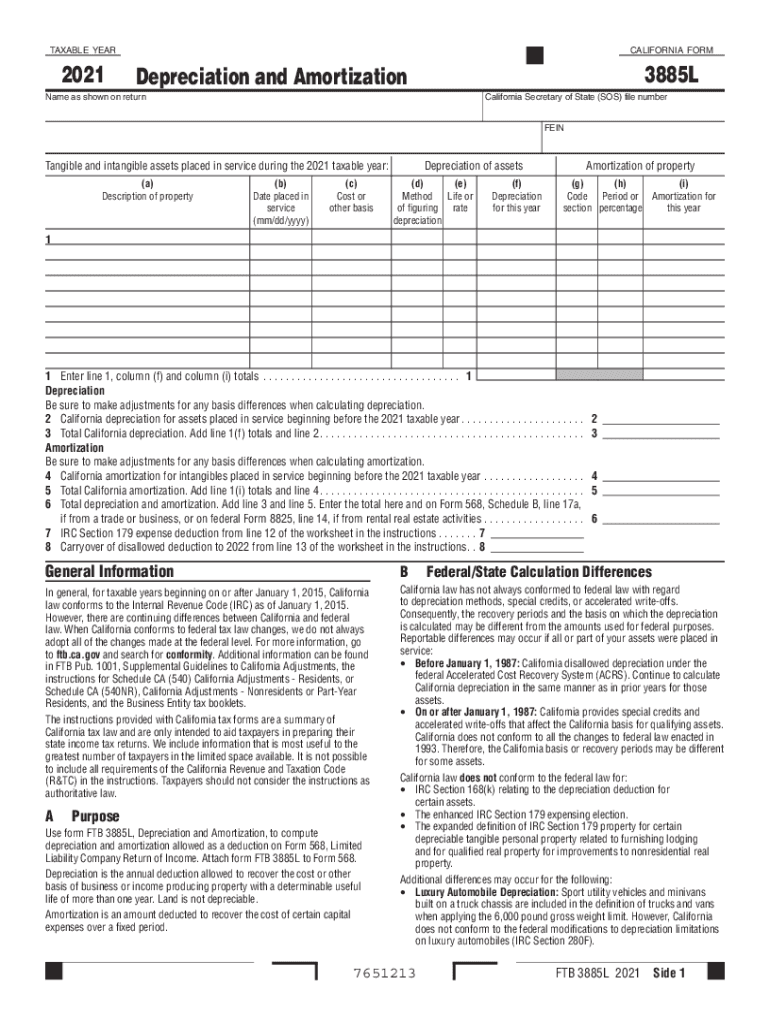  CA Form 3885L Fill Out Tax Template Online 2021